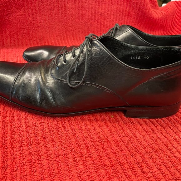 Prada Mens Leather Cap Toe Oxford Upper & Out Soles Lace Up Black Made In Italy - Picture 15 of 16